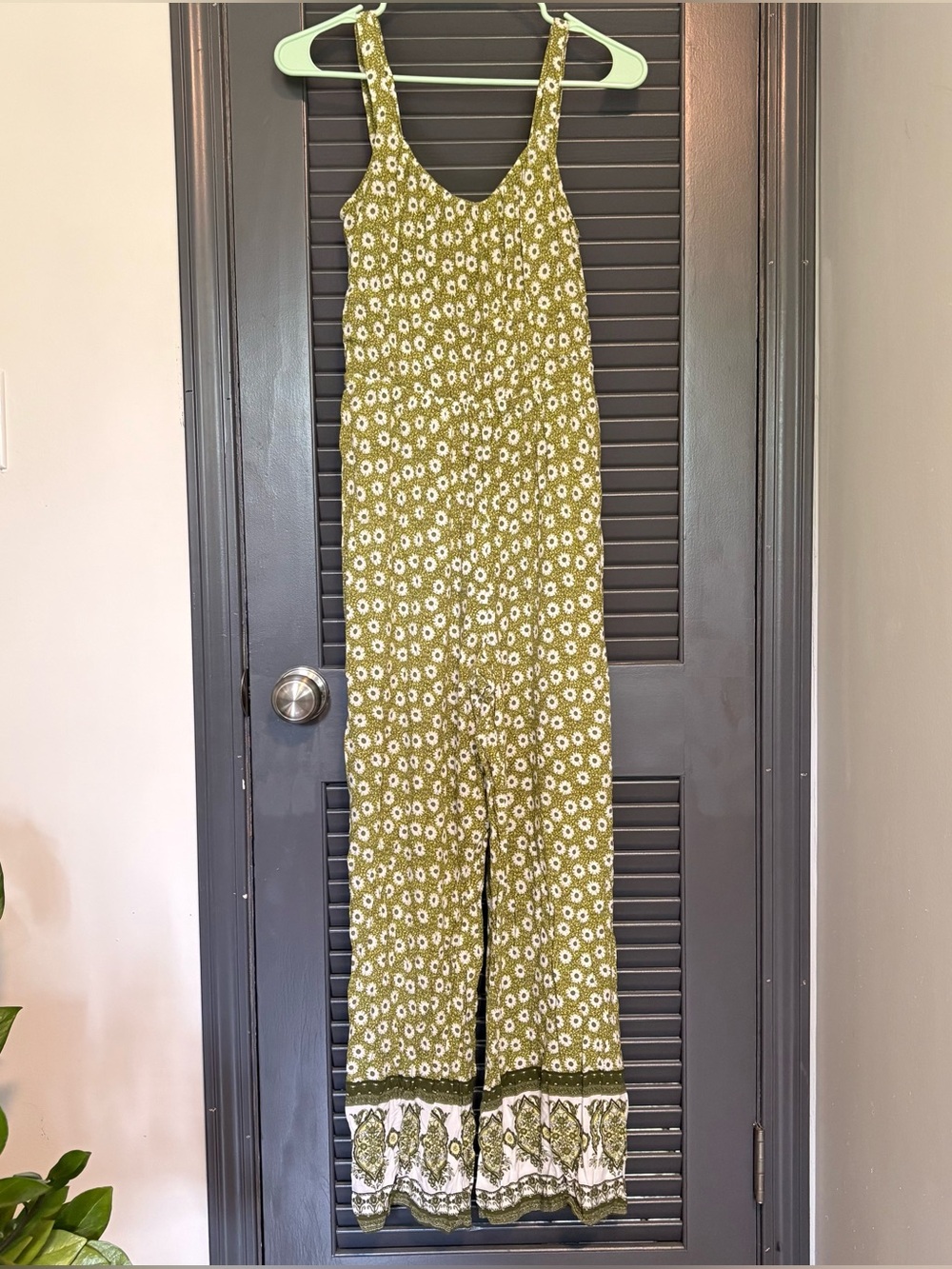 Maurices Olive Green Floral Scoop-Neck Jumpsuit